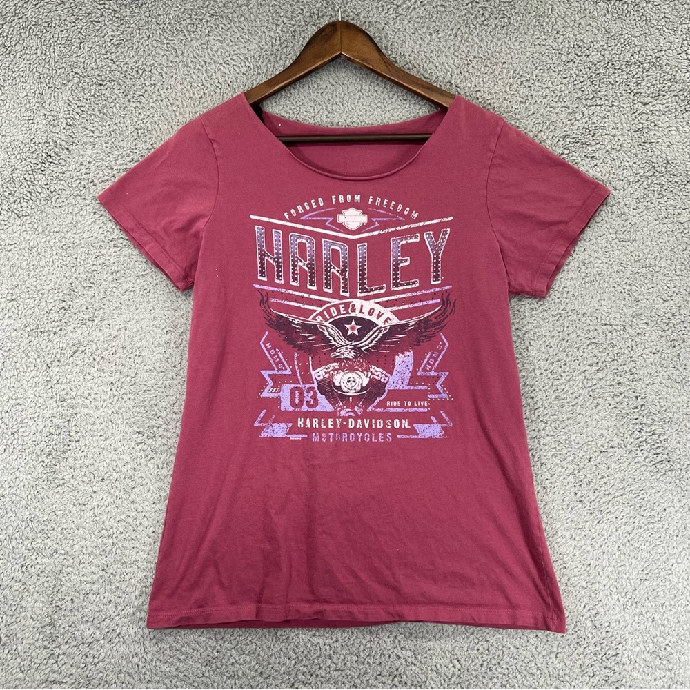 Harley-Davidson Graphic T-Shirt Motorcycle Pink Women Size XL